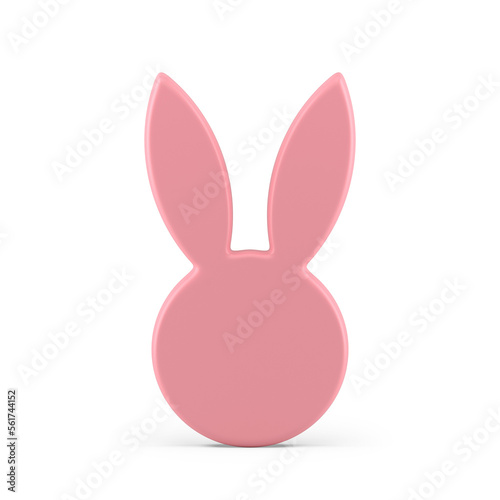 Easter bunny pink head abstract minimalist statuette slim decor element 3d icon realistic illustration