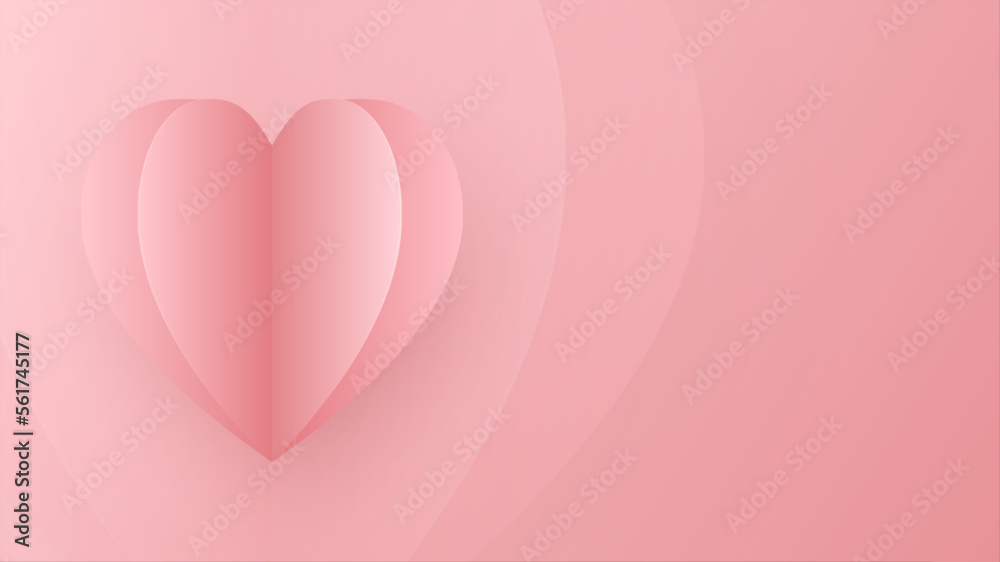 Valentines day background vector. Paper cut decorations. Background aspect ratio 16:9.