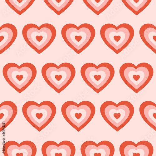 Groovy romantic hearts seamless pattern. Hippie retro print for textile, wrapping paper, web design and social media in style 60s, 70s. Vector illustration