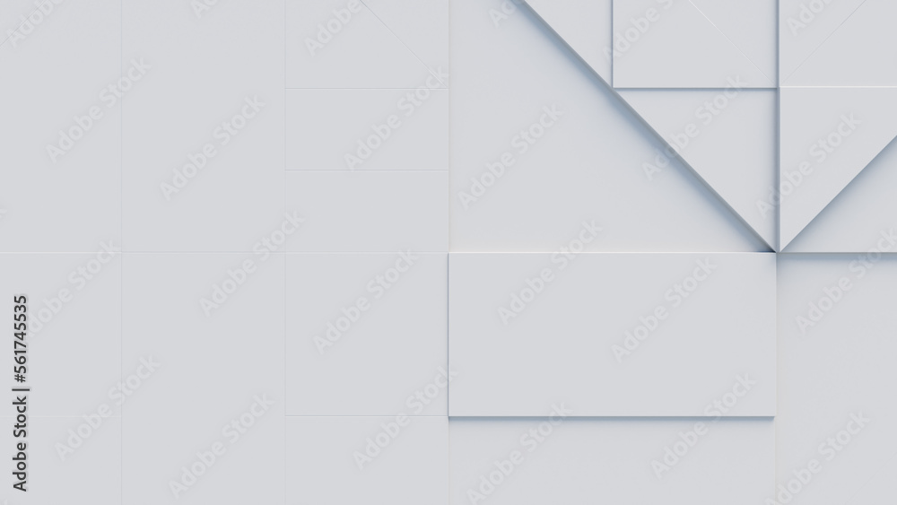 3D blocks of different shapes and sizes interlock to create a wall. White Business background with copy-space. 3D blocks of different shapes and sizes interlock to create a wall. White Business background with copy-space.