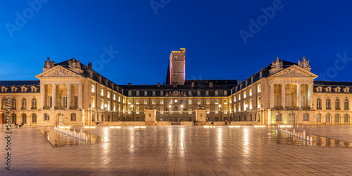 France, Bourgogne-Franche-Comte, Dijon, Illuminated facade of Palace of Dukes of Burgundy at dusk
