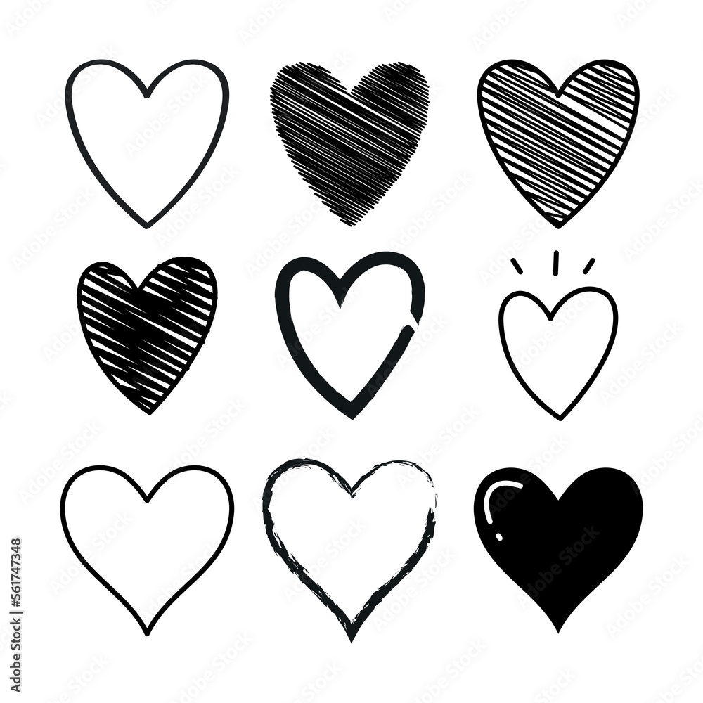 Set Of Multiple Style Doodle Hearts