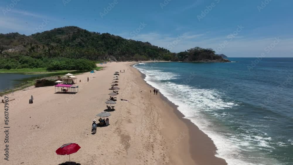 San Pancho town, Mexico. Landscape View Of San Francisco Nayarit Beach. Aerial drone fly above view high resolution 4k San Pancho town, Mexico. Landscape View Of San Francisco Nayarit Beach. Aerial drone fly above view high resolution 4k