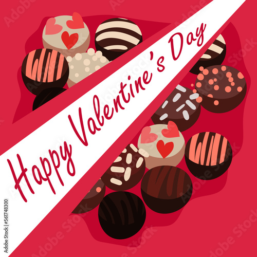 Illustration with chocolates in the form of a Valentine s day card. Candy on a pink background with an inscription. Printing on paper for the holiday. Mother s day  birthday. Postcard  banner