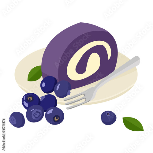blueberry roll cake on plate
