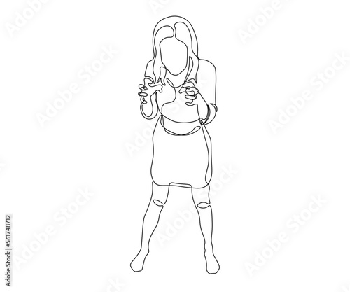 abstract woman without a face scares, angry , hand-drawn, continuous mono line, one line art
