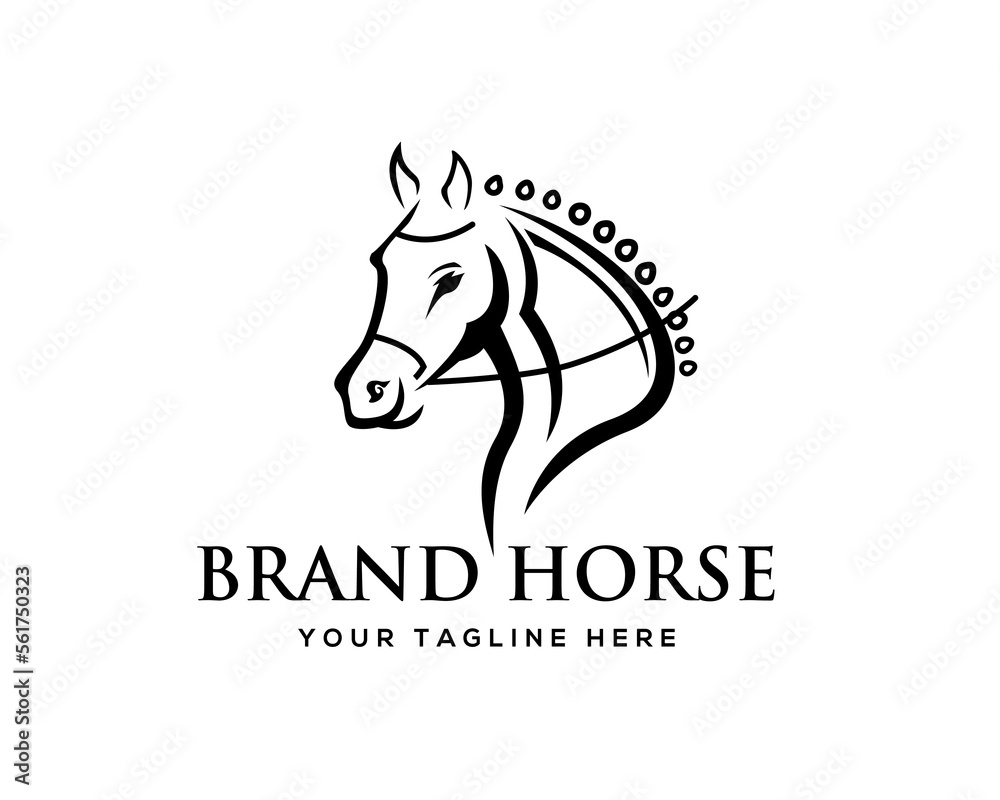 elegant head horse stallion farm drawn art logo symbol design template illustration inspiration