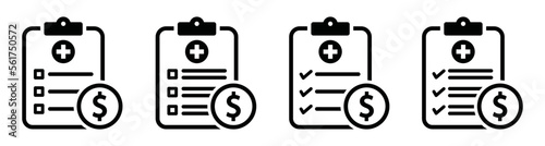 Medical bill icon. Medical cost icon. Medical payment icon, vector illustration
