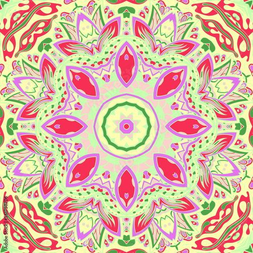 Seamless tile texture. Tracery mehndi design image. Ethnic doodle art. Curved doodling picture. Vector