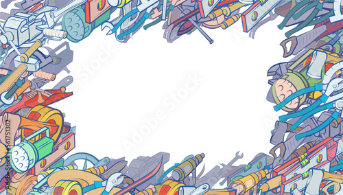 Background pattern abstract design texture. Building tools and Repair. Border frame, transparent background. Theme is about wooden handle, wedge, architectural, pliers, stationary, drill