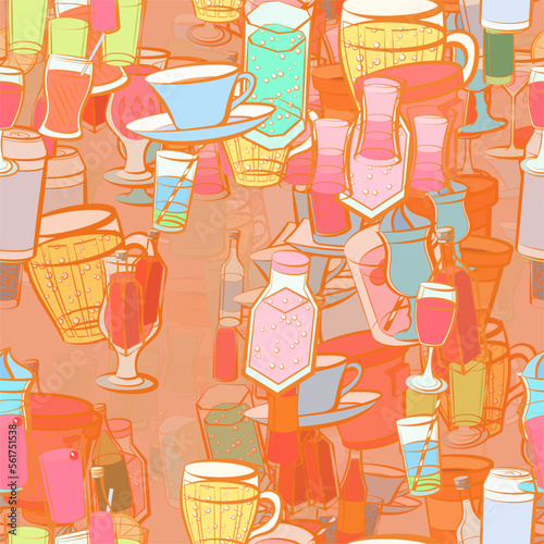 Background pattern abstract design texture. Seamless. Alcohol and Drinks. Theme is about , alcohol, ice cream, thread, coffee, sparkling wine, charming, for ladies, compote, drinking straw