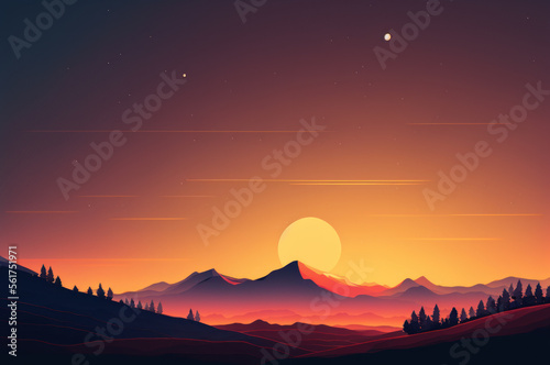 Minimal beautiful silhouette sunset sky with vibrant color and copy space sky background. Illustration graphic design generative ai.