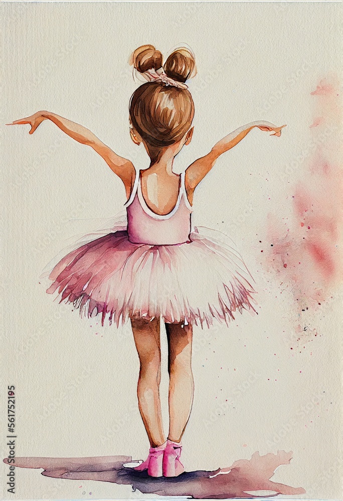 Little ballerina ballet dancer in pink tutu, generative ai - obrazy, fototapety, plakaty 