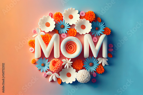 beautiful Mom text with abstract flowersf photo