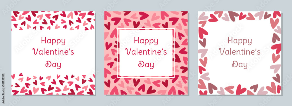 Set of Valentine's Day greeting cards with hearts pattern. Template for social media, banner, flyer, invitation, postcard. Set of Valentine's Day greeting cards with hearts pattern. Template for social media, banner, flyer, invitation, postcard.