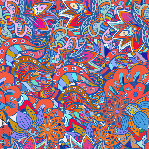 Tracery seamless pattern. Mehndi design. Ethnic doodle texture. Curved doodling background. Vector