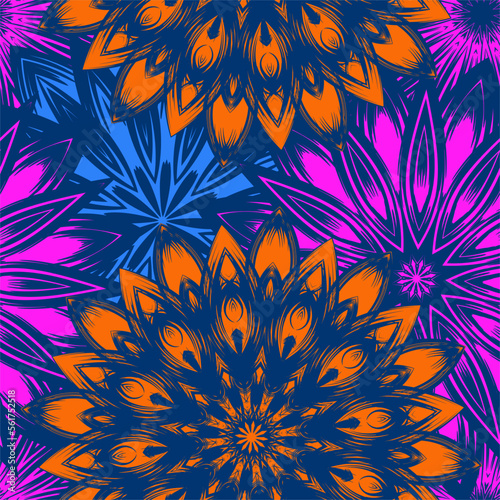 Flowers. Seamless floral background. Tracery handmade nature ethnic fabric backdrop pattern. Textile design texture. Decorative color art. Vector