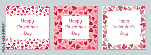 Set of Valentine's Day greeting cards with hearts pattern. Template for social media, banner, flyer, invitation, postcard.