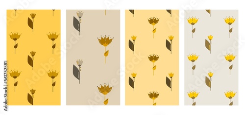 Set of abstract with wildflowers space templates for stories