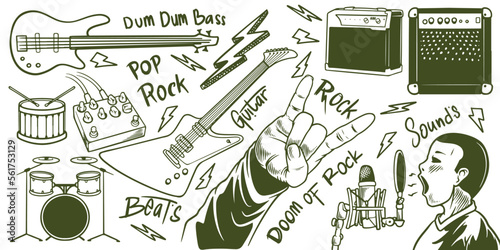 Hand drawn music pop rock e...