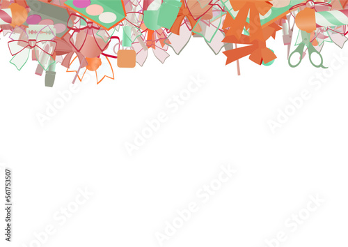 Background pattern abstract design texture. Horizontal seamless stripe. Border frame, transparent background. Theme is about makeup, embellishment, hair care, brush, shaving, adornment, scissors