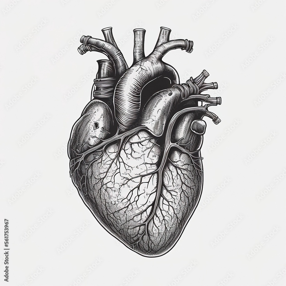 Human Health Medical Anatomical Human Heart Sketch Isolated On White Human Health Medical Anatomical Human Heart Sketch Isolated On White