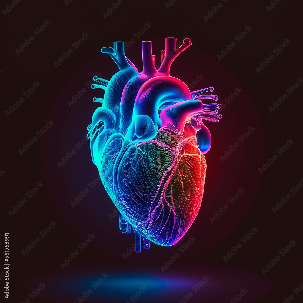 Human health medical. Outline vector illustration of body part organ anatomy in 3d line art style on neon abstract background. generative ai Human health medical. Outline vector illustration of body part organ anatomy in 3d line art style on neon abstract background. generative ai