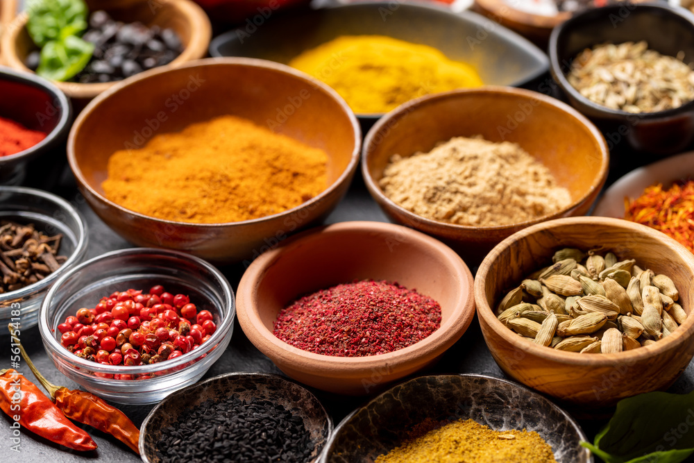 Various spices in bowls Various spices in bowls