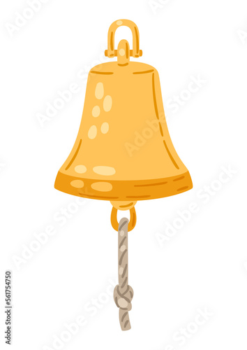 Illustration of ship bell. Nautical icon. Marine cute decorative item. © incomible