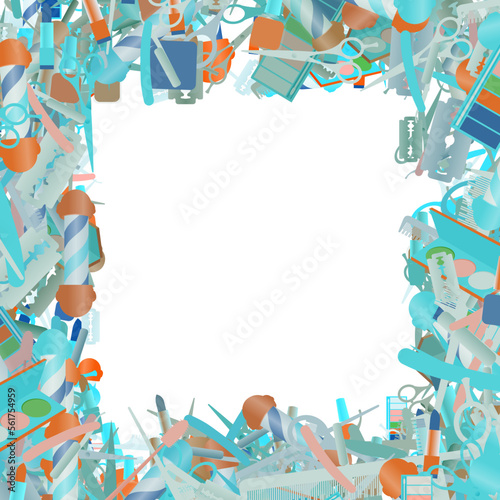 Background pattern abstract design texture. Border frame, transparent background. Theme is about barber, maquillage, beauty, straight razor, nail polish, barbershop, makeup, salon, parlor