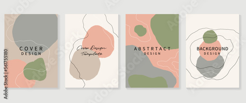 Abstract design cover set vector illustration. Creative background template with abstract colored organic shapes and line arts. Design for greeting card  invitation  social media  poster  banner.