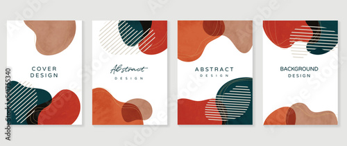 Abstract design cover set vector illustration. Creative background template with abstract watercolor organic shapes and line arts. Design for greeting card, invitation, social media, poster, banner.