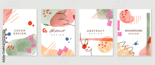 Abstract design cover set vector illustration. Creative background template with abstract watercolor organic shapes and line arts. Design for greeting card, invitation, social media, poster, banner.