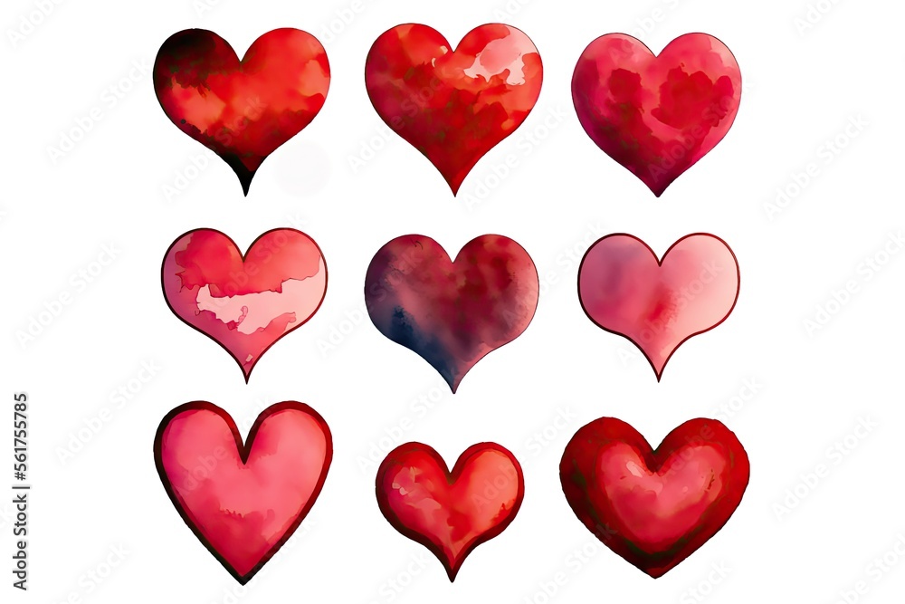 Collection of Cute Watercolor Hearts, Abstract Art, Digital Illustration Collection of Cute Watercolor Hearts, Abstract Art, Digital Illustration