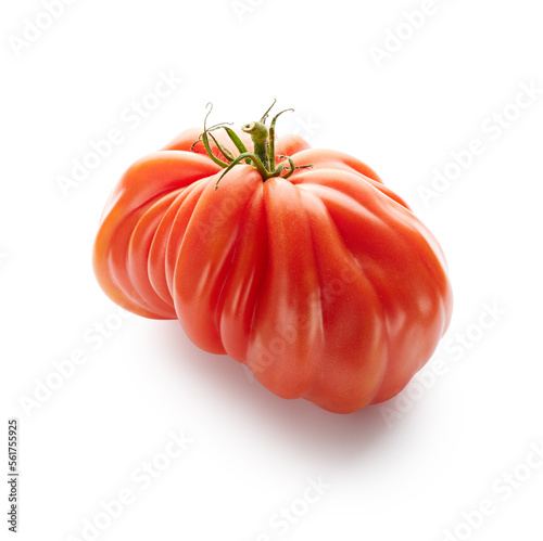 Fresh ripe tomato closeup isolated on white background