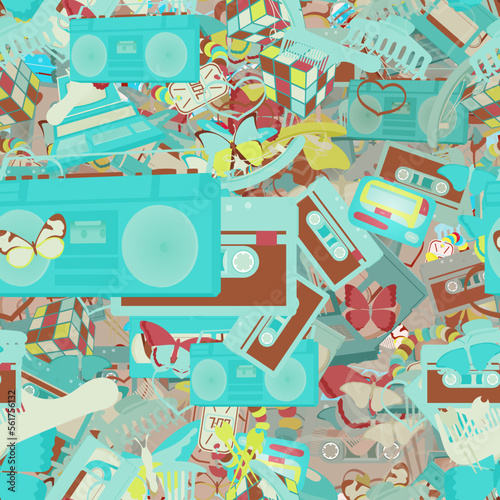Background pattern abstract design texture. Seamless. Theme is about hairpin, hairstyle, comb, fly, cassette, wild, gorgeous, VHS, silhouette, art, beautiful, drawing, delicate, relations