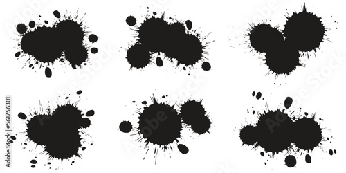 Grunge splatters set. Black paint splashes.