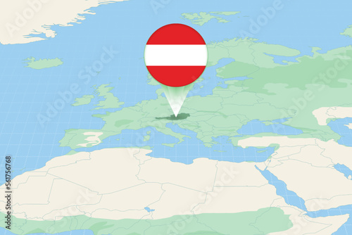 Map illustration of Austria with the flag. Cartographic illustration of Austria and neighboring countries.