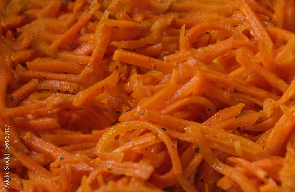 Close-up of Korean carrot salad with spicy spices Close-up of Korean carrot salad with spicy spices