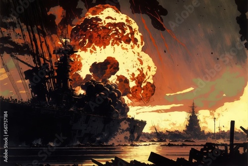 Attack on Pearl Harbour, Concept Art, Digital Illustration, Generative AI