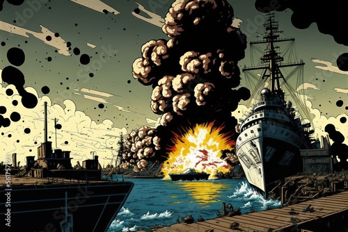 Attack on Pearl Harbour, Concept Art, Digital Illustration, Generative AI