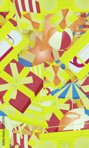 Background pattern abstract design texture. Seamless. Theme is about ocean, celebrate, boombox, audio, tourism, summer, computer, beach, deck chair, ball, gift, lifebuoy, festive, anniversary