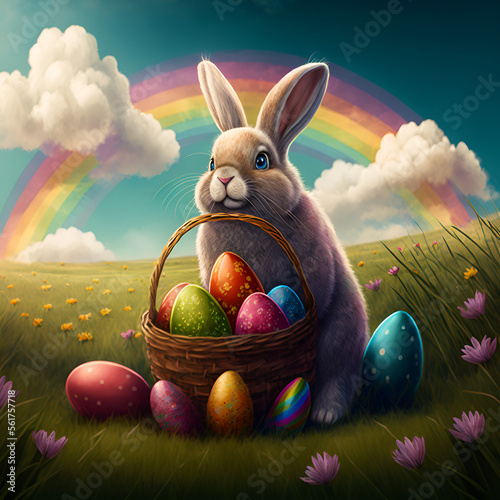 easter bunny and easter eggs, generative AI