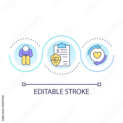 Regular medical services bills loop concept icon. Frequent payments. Health care. Depressed patient abstract idea thin line illustration. Isolated outline drawing. Editable stroke. Arial font used