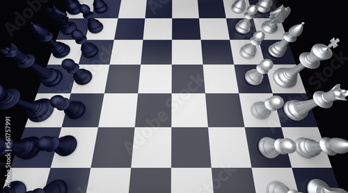 Chess pieces on the chess board business strategy comcept render teamwork leadership organization management idea