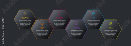 Vertical infographic design with icons and 6 options or steps. Thin line. Infographics business concept. Can be used for info graphics, flow charts, presentations, mobile web sites, printed materials.