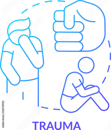 Trauma blue gradient concept icon. Aggressive homophobia problem. LGBTQI mental health risk factor abstract idea thin line illustration. Isolated outline drawing. Myriad Pro-Bold font used
