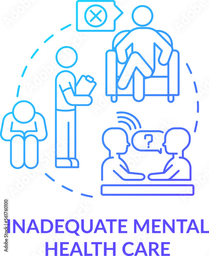 Inadequate mental health care blue gradient concept icon. Incorrect therapy. LGBTQI risk factor abstract idea thin line illustration. Isolated outline drawing. Myriad Pro-Bold font used