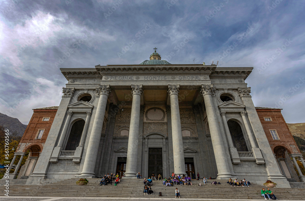 Obraz premium OROPA, ITALY, OCTOBER 30, 2022 - View of Oropa Sanctuary, marian sanctuary dedicated to the Black Madonna, Biella province, Piedmont, Italy