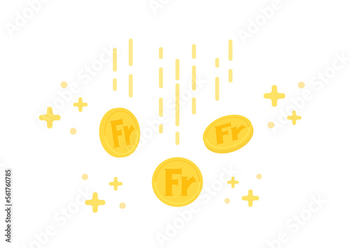 キラキラ光るスイスなどの通貨フランのマーク･Frが入った落ちるコイン - 儲け･利益･利息のイメージ
 photo